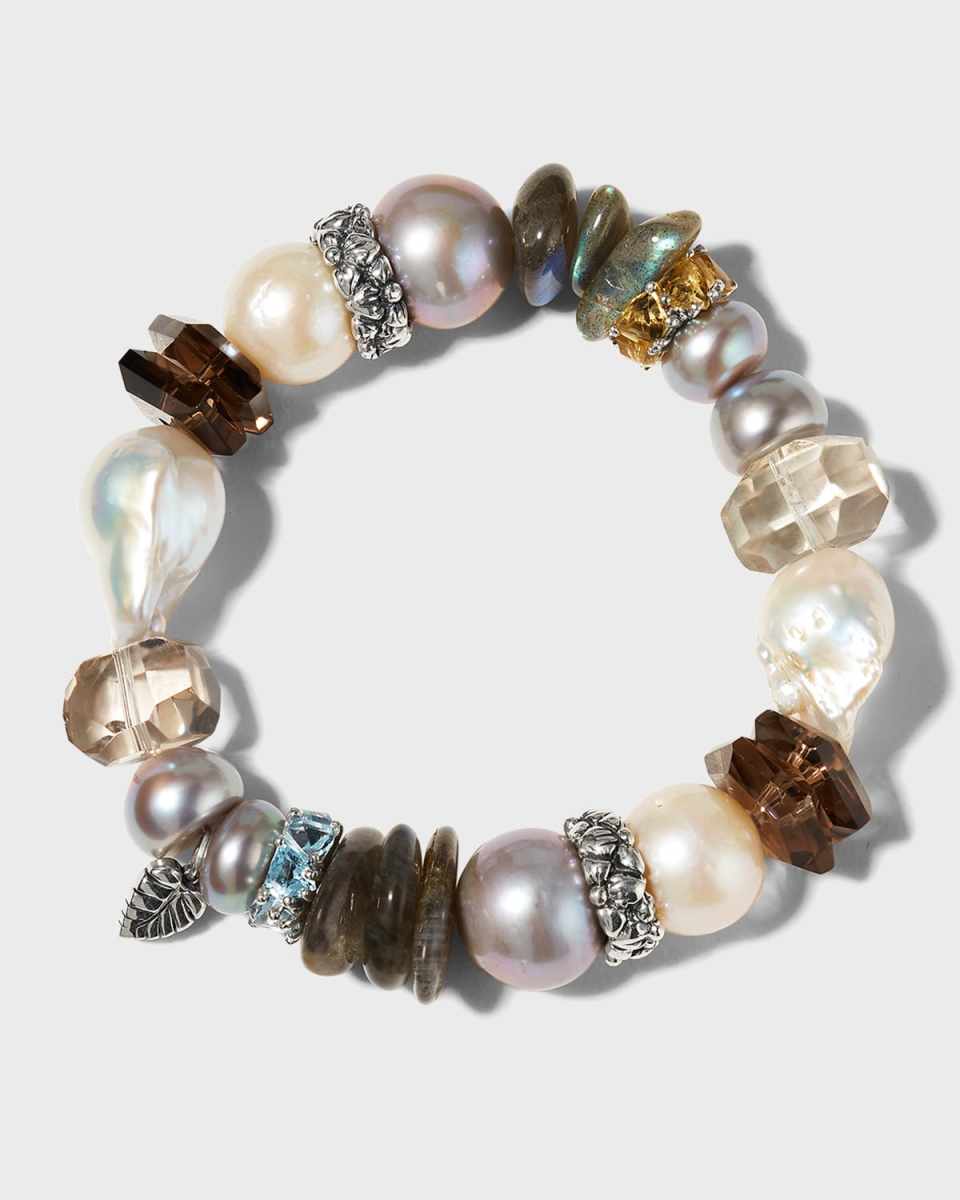 Multi-Gemstone, Labradorite and Pearl Stretch Bracelet, Siz